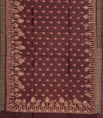 Rosy  Brown Handloom Tussar Silk Saree With Printed & Embroidery Motifs-Rosybrown