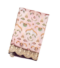 Off White Woven Blended Viscose Digital Printed Saree With Embroidered Motifs-BL3814