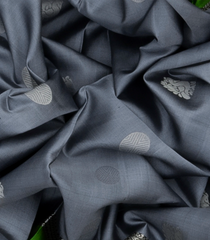 Grey Handloom Soft Silk Saree With Annam, Rudraksham Butta & Black Pallu-Grey