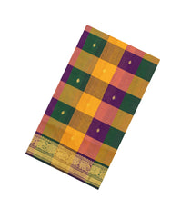 Multi Colour Blue Handloom Silk Cotton Saree With Checks & Zari Buttas-SC4614
