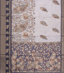 Off White Printed Synthetic Dupion Saree With Zari Stripes & Border-SY0228