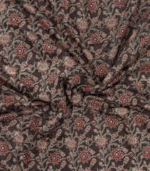 Dark Grey Printed Chanderi Cotton Saree With Floral Motifs-CC1480