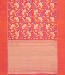 Peach Handloom Kanchipuram Silk Saree With Meena Floral Motifs-KA15752