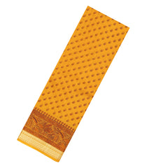 Yellow Printed Silk Saree With Floral Motifs & Zari Border-PS0682