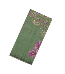 Sage Green Printed Art Dupion Saree With Bird Motifs-BL6138