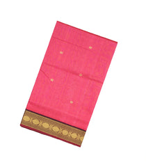 Bubblegum Pink Handloom Korvai Silk Cotton Saree With Buttas & Contrast Border-SC3710