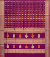 Magenta Handloom Silk Cotton Saree With Checks-SC4282
