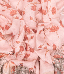 Baby Pink Handloom Linen Saree With Printed Cow Motifs