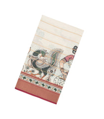 Cream Printed Synthetic Dupion Saree With Zari Stripes-SY0237