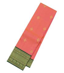 Peach Handloom Korvai Kanchipuram Silk Saree With Zari Buttas-KA14503
