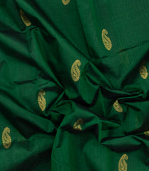 Green Handloom Silk Cotton Saree With Buttas & Contrast Zari Border-SC4650