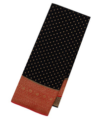Black Handloom Banarasi Khadi Georgette Silk Saree With Floral Motifs-BE1494