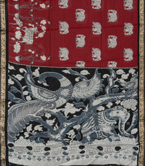 Maroon Woven Art Chanderi Saree With Printed Kalamkari Motifs-BL3712