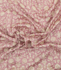 Dusty Pink Printed Chanderi Cotton Saree With Floral Motifs-CC1724