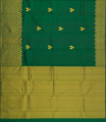 Dark Green Handloom Kanchipuram Silk Saree With Leaf Buttas-KA15834