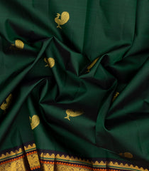 Bottle Green Handloom Kanchipuram Silk Saree With Peacock Buttas-KA13961