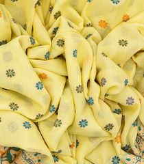 Yellow Handwoven Banarasi Khaddi Georgette Silk Saree With Kamalam Motifs