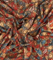 Beige Handloom Tussar Silk Saree With Printed Kalamkari Motifs-TU2886