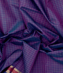 Purple Handloom Silk Cotton Saree With Checks-SC4057
