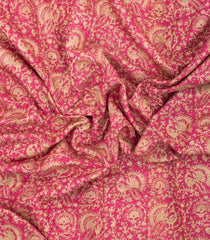 Peach Printed Chanderi Cotton Saree With Floral Motifs & Zari Border-CC1671