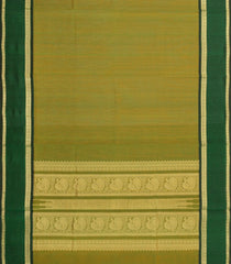 Olive Green Handloom Silk Cotton Saree With Stripes & Contrast Border-SC4069