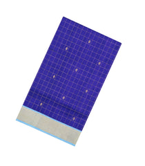 Blue Handloom Silk Cotton Saree With Checks & Buttas-SC4731