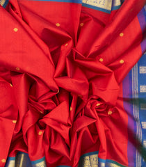 Red Handloom Korvai Silk Cotton Saree With Buttas & Contrast Border-SC3736