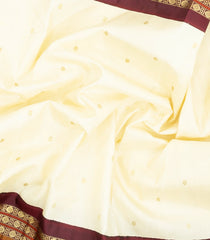 Cream Handloom Korvai Kanchipuram Silk Saree With Zari Buttas-KA16348
