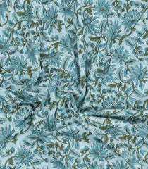 Turquoise Printed Jaipur Cotton Saree With Floral Motifs-JC1672