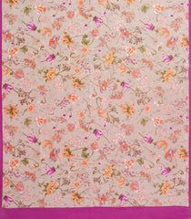 Beige Printed Crepe Silk Saree With Floral Motifs-PS0911