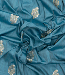 Steel Blue Woven Art Dupion Saree With Floral Motifs-BL4741