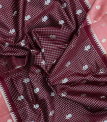 Dark Brown Woven Banarasi Poona Silk Saree With Checks & Buttas-BP1011