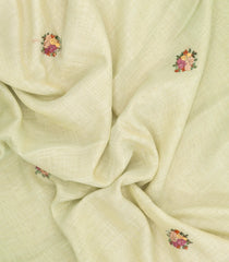 Light Green Woven Linen Saree With Embroidered Tree Motifs-LI0755
