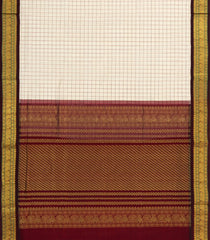 Cream Handloom Silk Cotton Saree With Checks & Contrast Border-SC3938