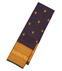 Black Handloom Kanchipuram Silk Saree With Zari Stripes & Buttas-KA12675