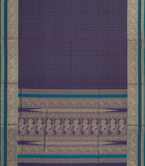 Teal Handloom Silk Cotton Saree With Dotted Checks-SC3928