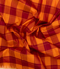 Orange & Crimson Handloom Korvai Kanchipuram Silk Saree With Cream Border-KA13945