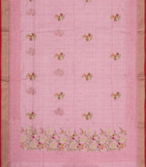Dusty Pink Embroidered Linen Saree With Floral Motifs-LI0764