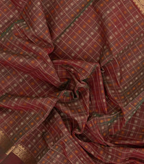 Brown Handloom Kanchi Cotton Saree With Checks-KC1817