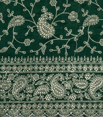 Dark Green Woven Synthetic Blended Saree With Embroidered Motifs-EN2037