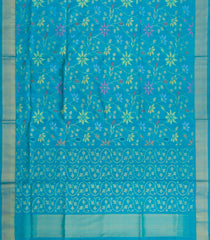 Cyan Handloom Uppada Silk Saree With Meena Floral Motifs-UP0354