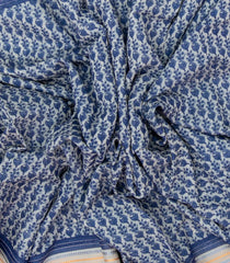Blue Handloom Chanderi Cotton Saree With Printed Floral Motifs-CC1260