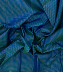 Blue Handloom Kanchipuram Silk Saree With Zari Checks & Purple Border-KA14023