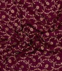 Dark Maroon Handloom Banarasi Khaddi Georgette Silk Saree With Contrast Border-BE1814