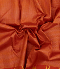 Rust Handloom Kanchipuram Silk Saree With Checks & Temple Border-KA15312