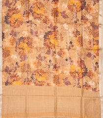 Beige Handloom Tussar Silk Saree With Printed Floral Motifs-TU2684