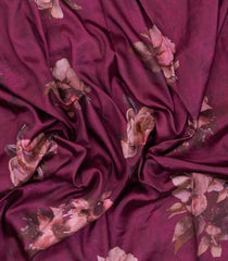 Burgundy Printed Synthetic Tussar With Contrast Zari Border-SY0298