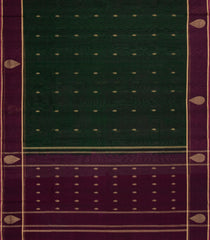 Bottle Green Handloom Silk Cotton Saree With Buttas-SC4531