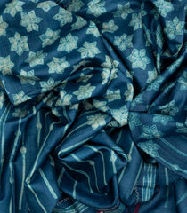 Indigo Handloom Tussar Silk Saree With Printed Tie & Dye Motifs & Contrast Pallu-TU2814