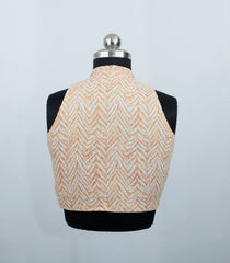 Light Peach Printed High Neck Ready Made Sleeveless Blouse With Collar Type-RB5184